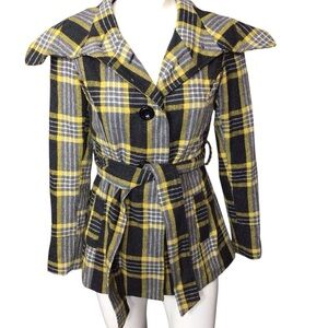 Tracy Evans Yellow and Gray Plaid Trench Coat size medium